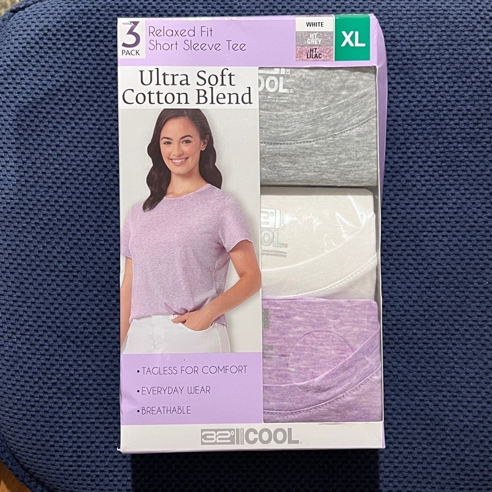 NWT 32 Degrees Cool Ultra Soft 3-Pack White Gray Lilac Cotton Tee Size XL Womens